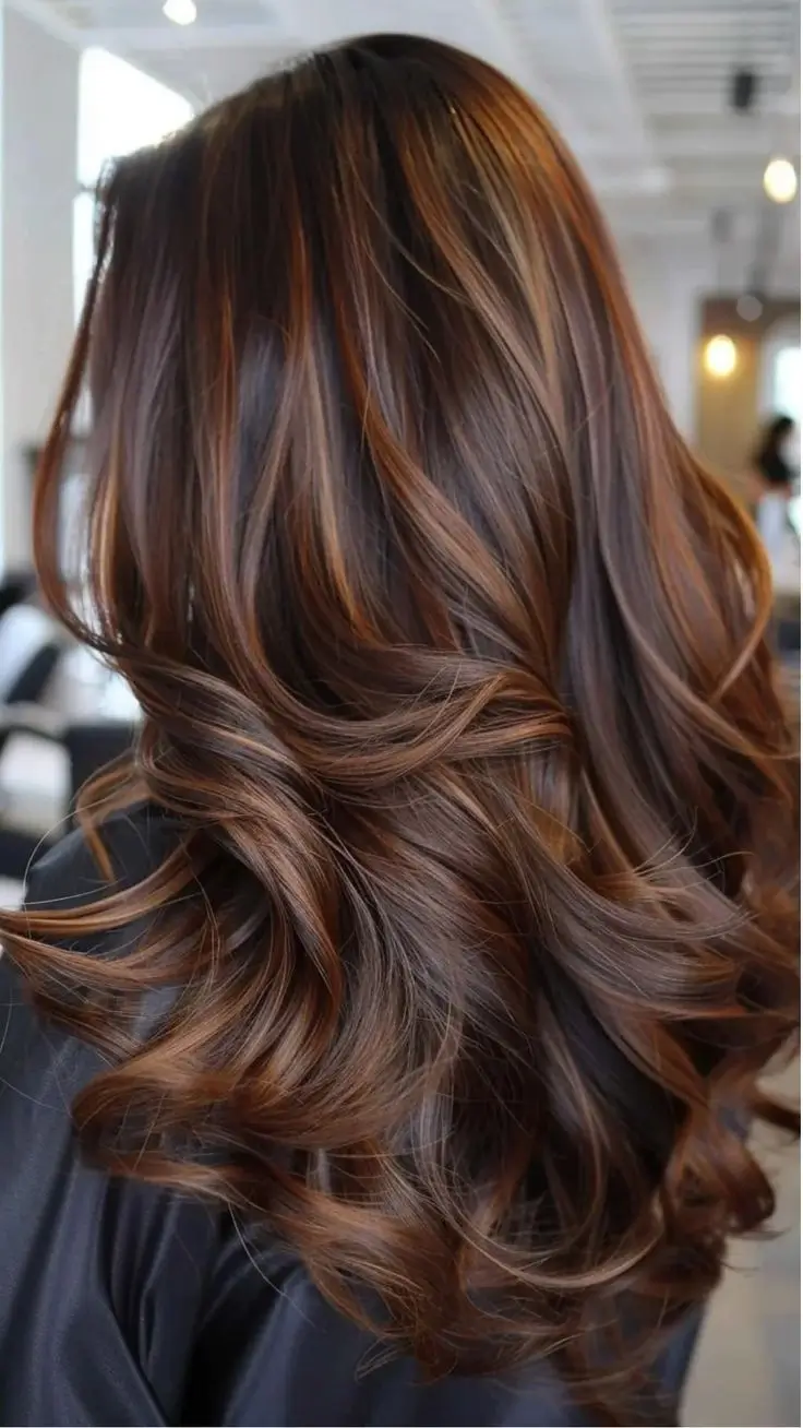 chocolate brown hair colors 2026 Cinnamon-Infused Chocolate Layers