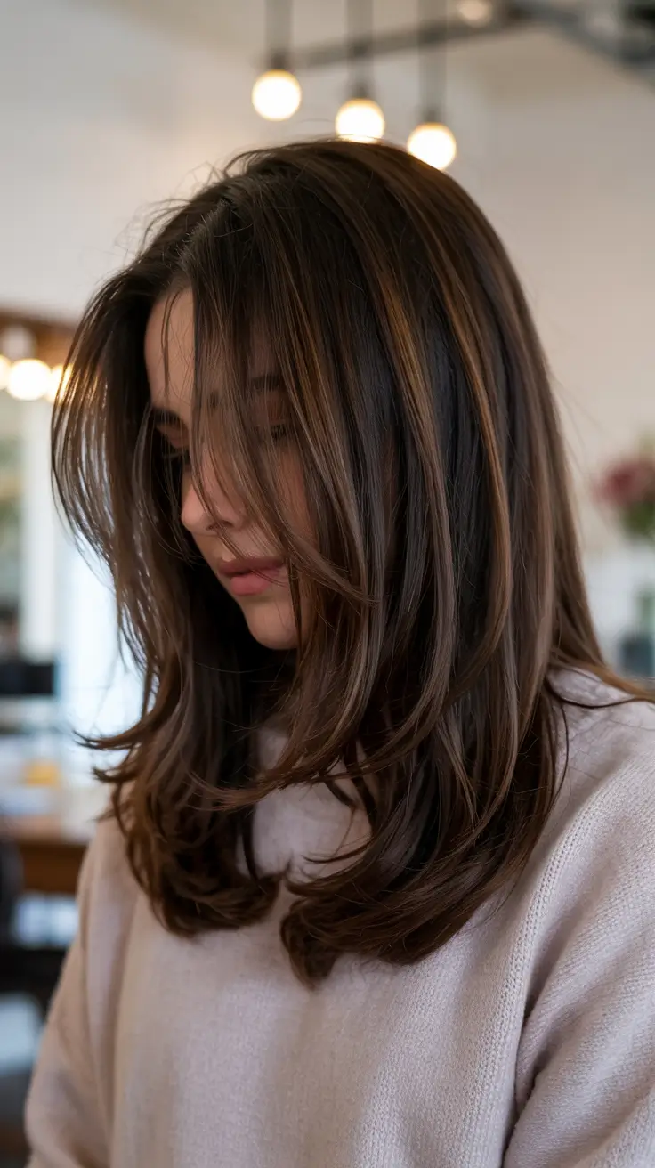 chocolate brown hair colors 2026 Structured Layers with Light Under-Tones