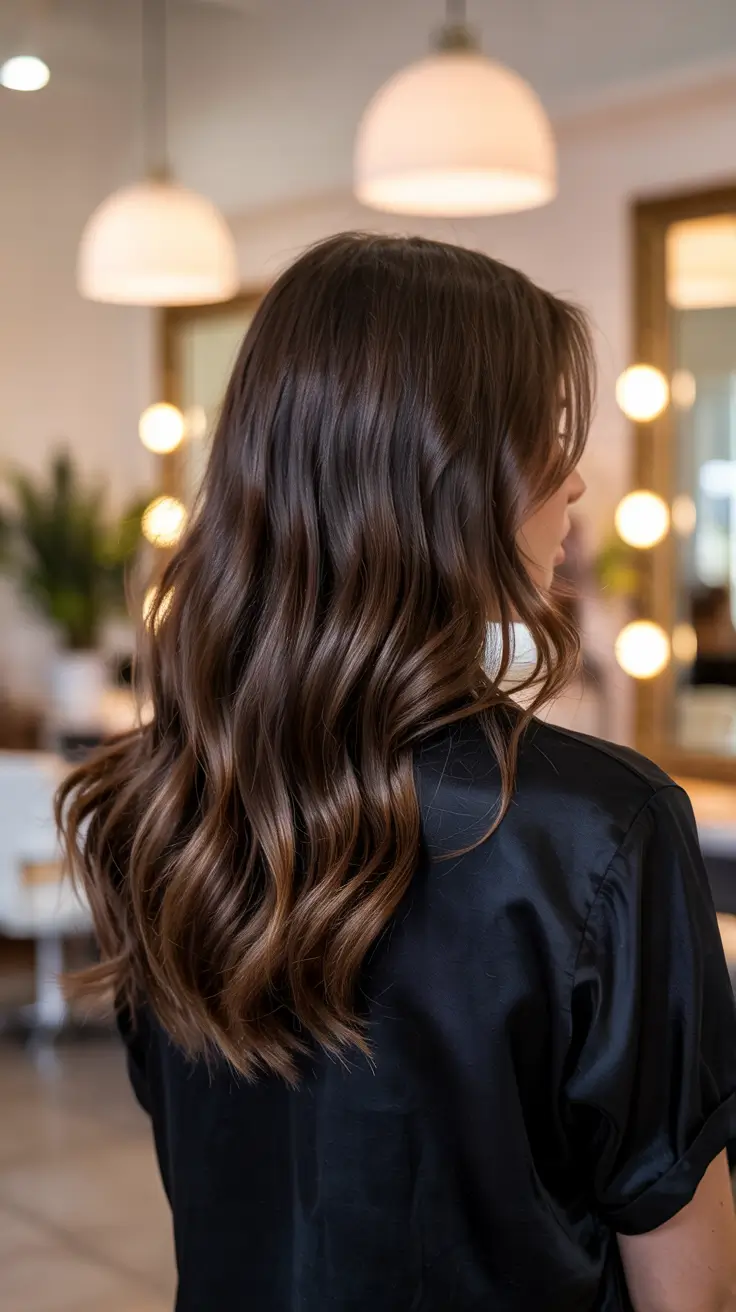 chocolate brown hair colors 2026 Old-Money Waves with Backlit Shine