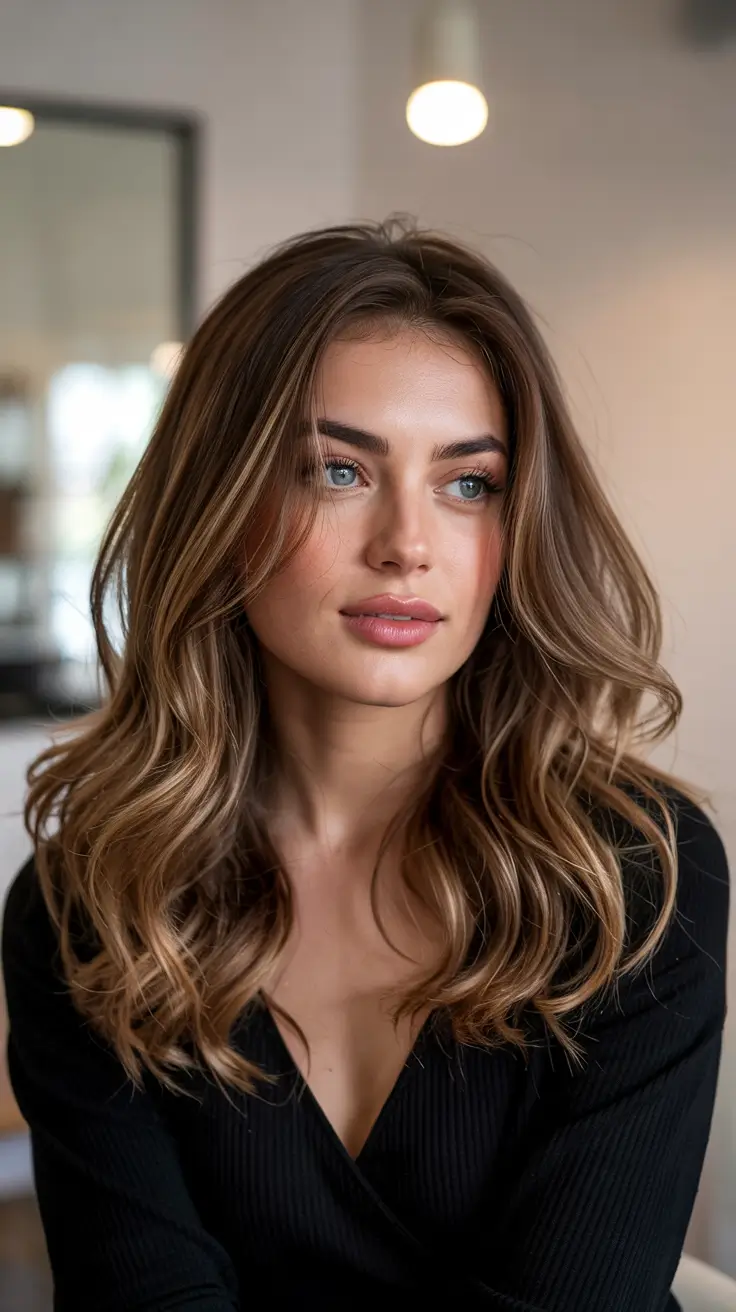 chocolate brown hair colors 2026 Golden Mocha with Airy Layers