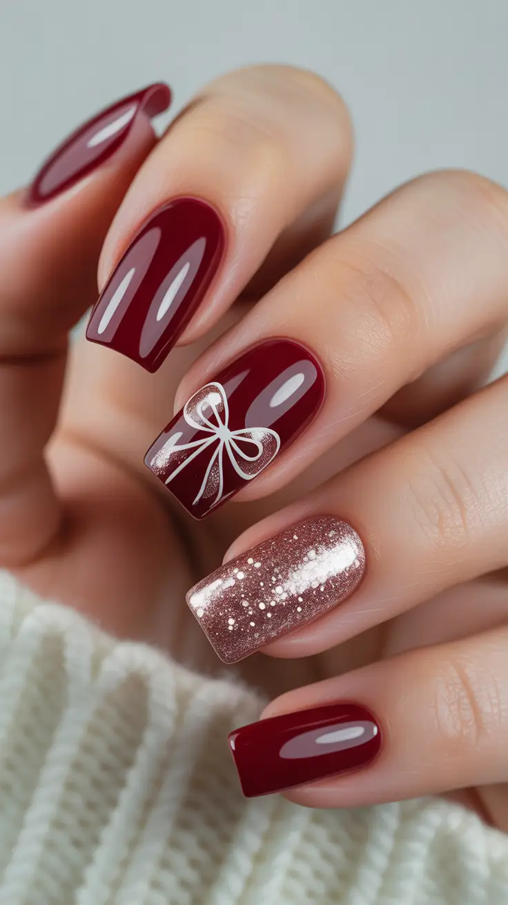 Christmas Nail Art 2025 Golden Bow Glam