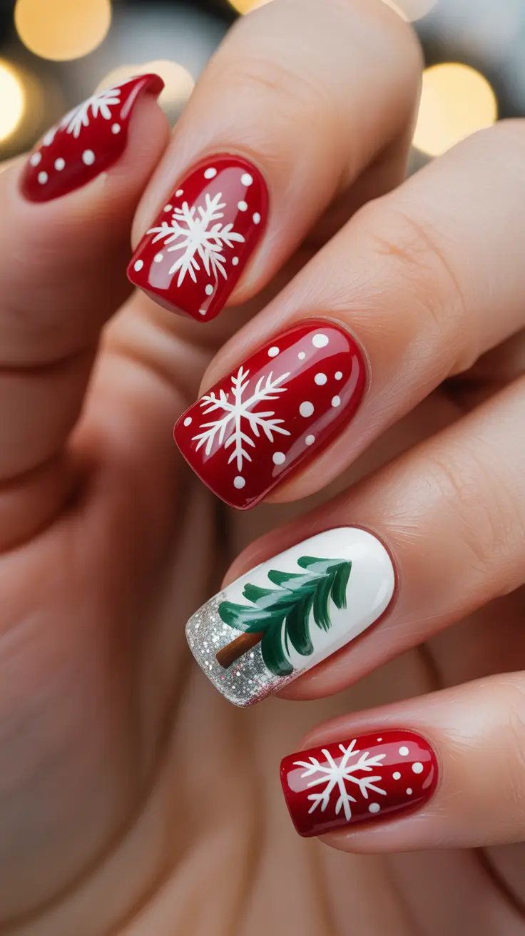 Christmas Nail Art 2025 Snowy Fir Whimsy
