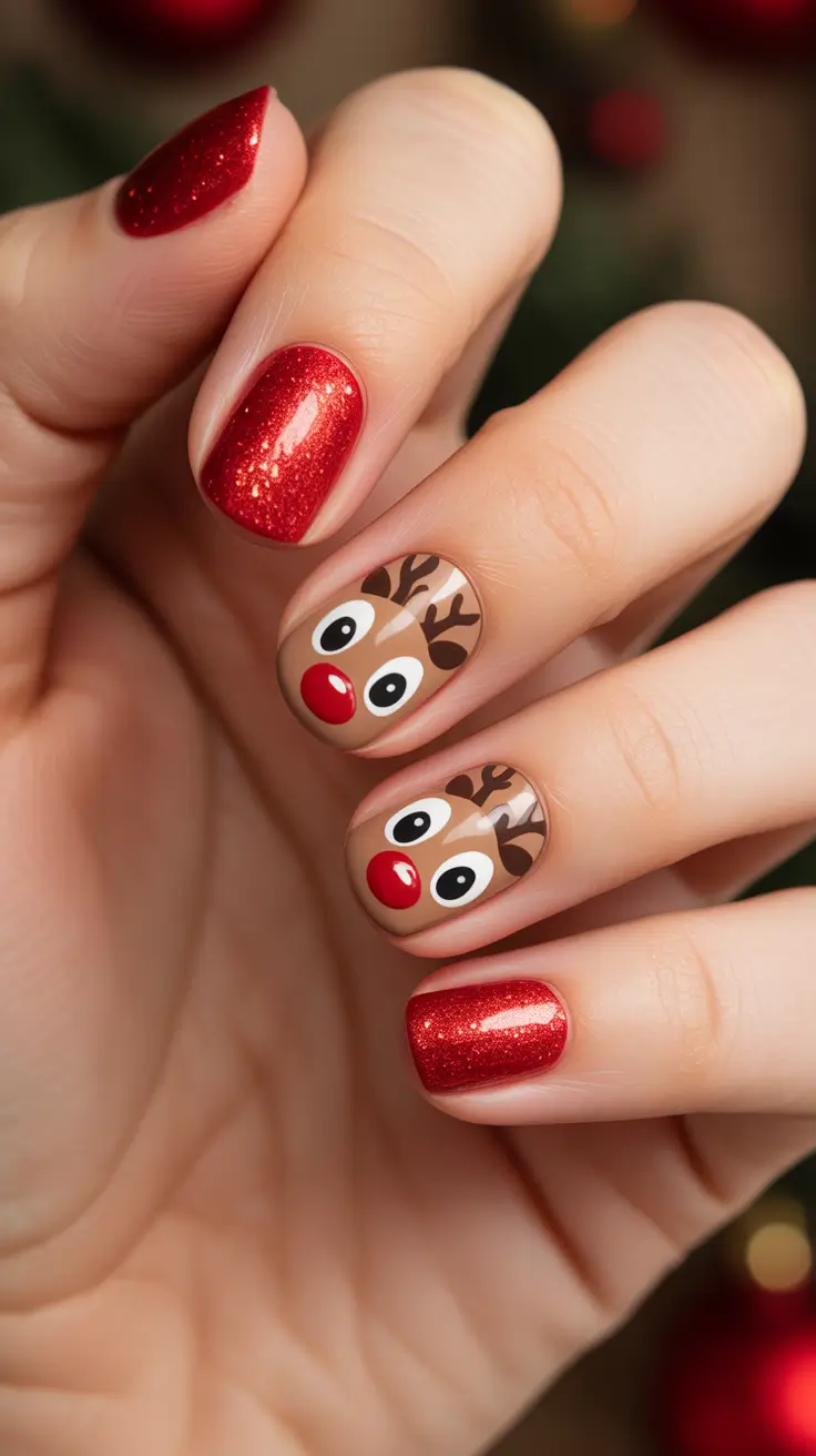 Christmas Nail Art 2025 Red Spark & Rudolph