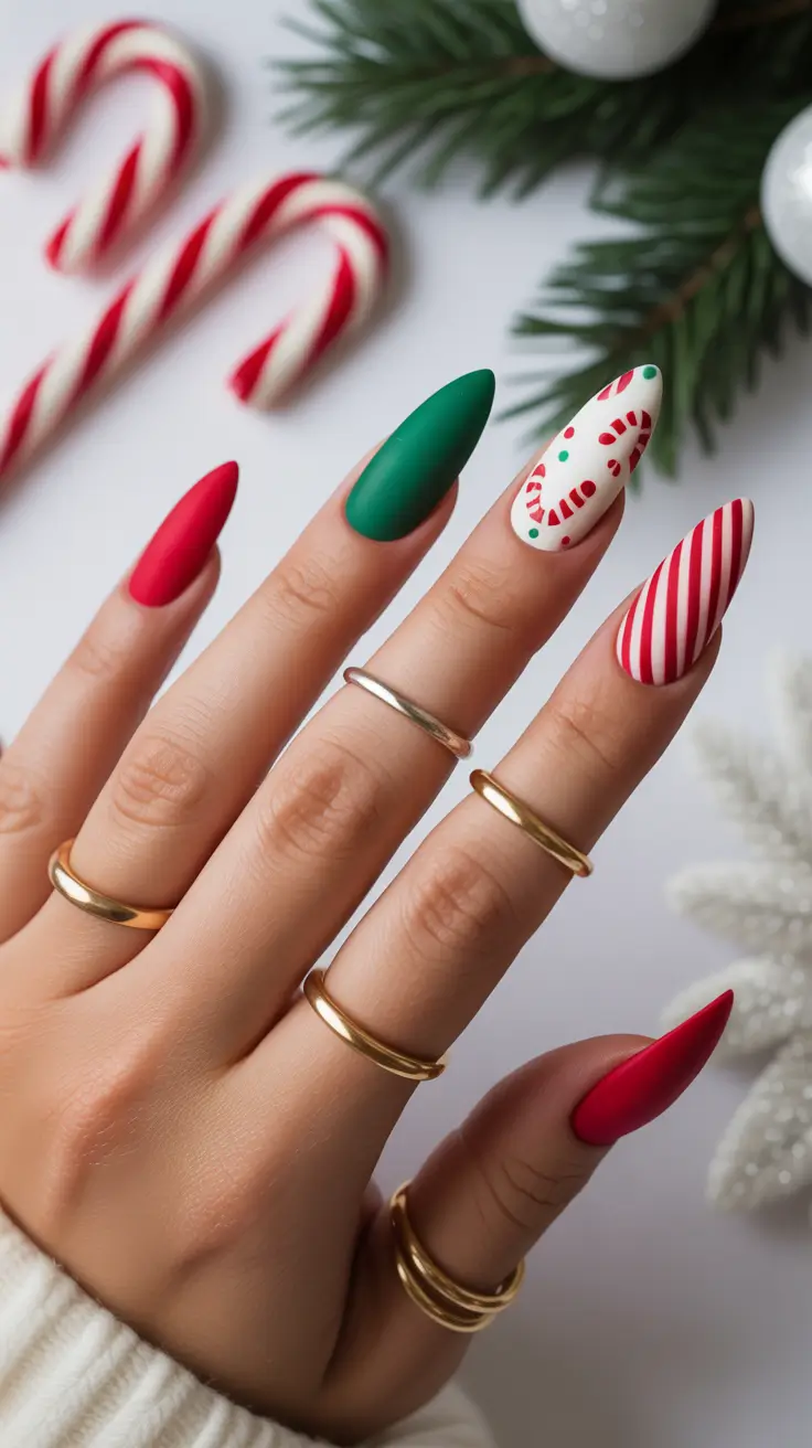 Christmas Nail Art 2025 Peppermint Chic