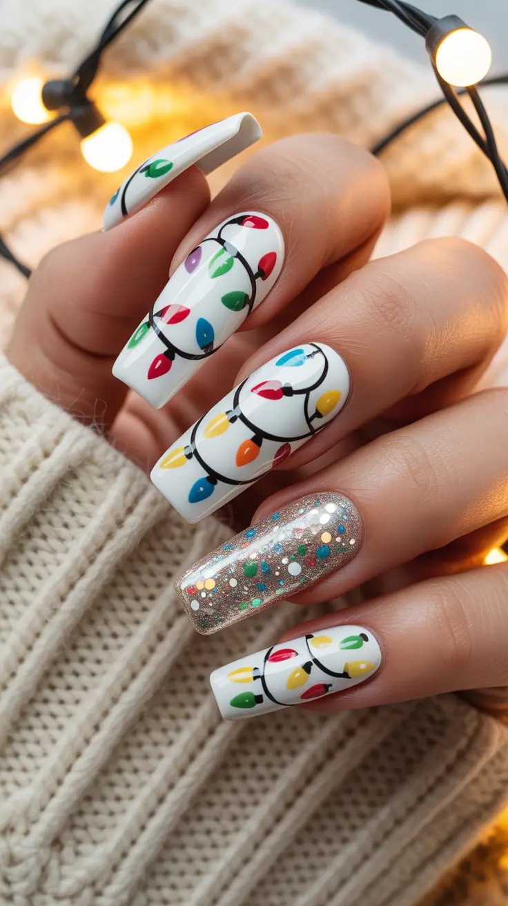 Christmas Nail Art 2025 Twinkling Lights Delight