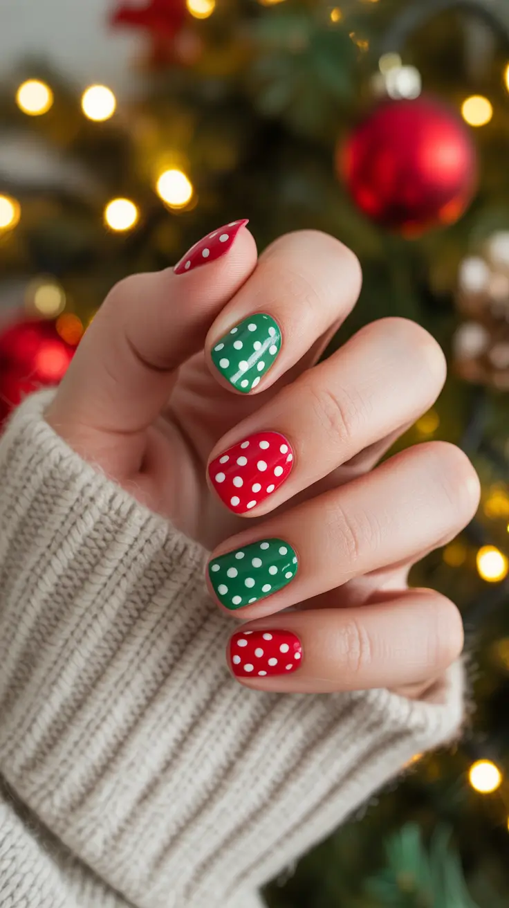 Christmas Nail Art 2025 Playful Polka Holiday
