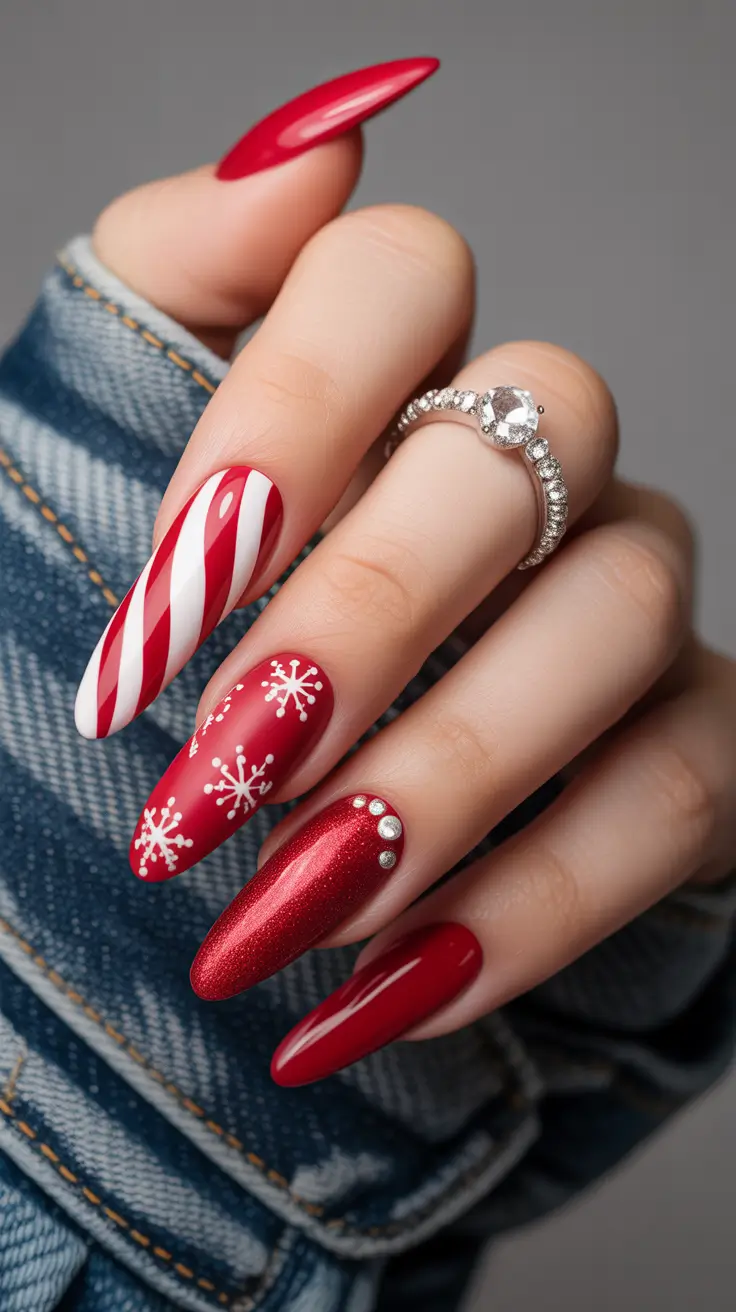 Christmas Nail Art 2025 Candy Cane Glam
