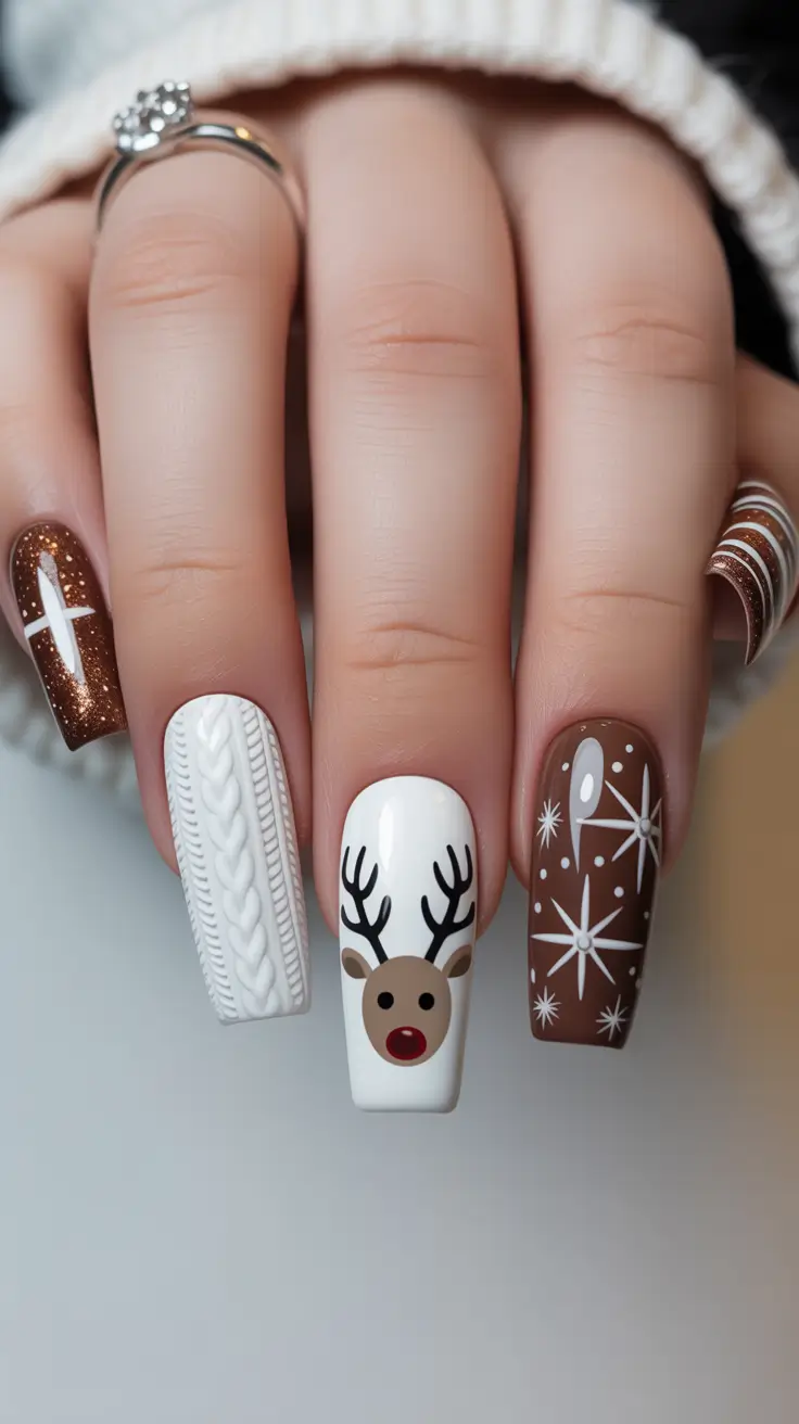 Christmas Nail Art 2025 Cozy Reindeer Charm