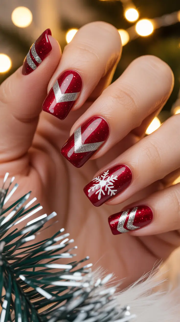 Christmas Nail Art 2025 Crimson Frost Chevron
