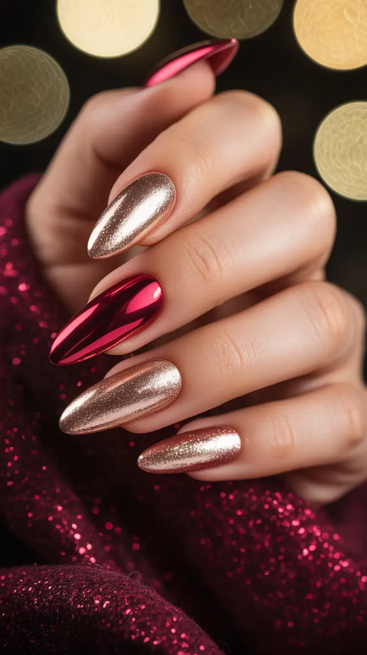 Christmas Nail Colors 2025 Golden Glow & Cherry Chrome