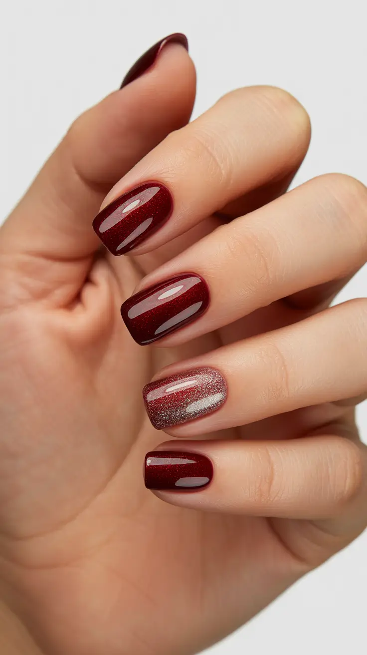 Christmas Nail Colors 2025 Crimson Glow with Silver Accent