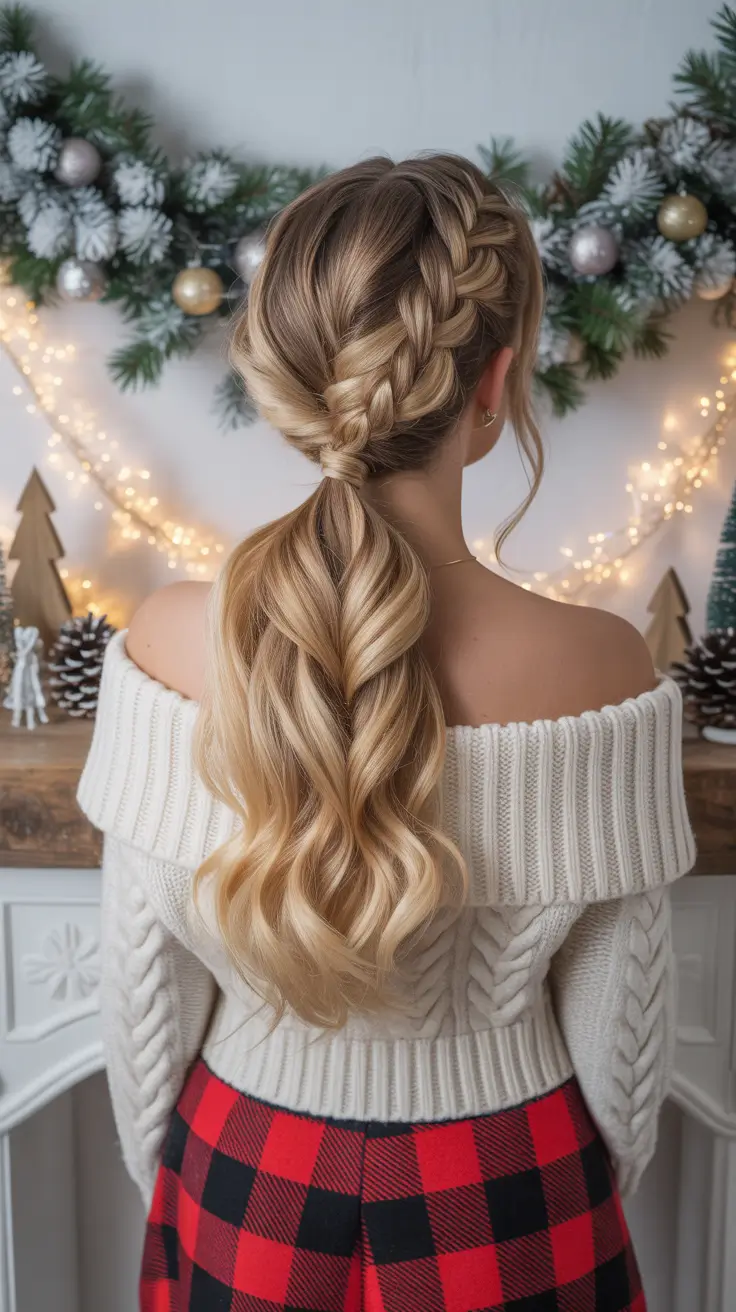 Christmas Party Hairstyles Trends 2025 Braided Ponytail with Sleek Volume