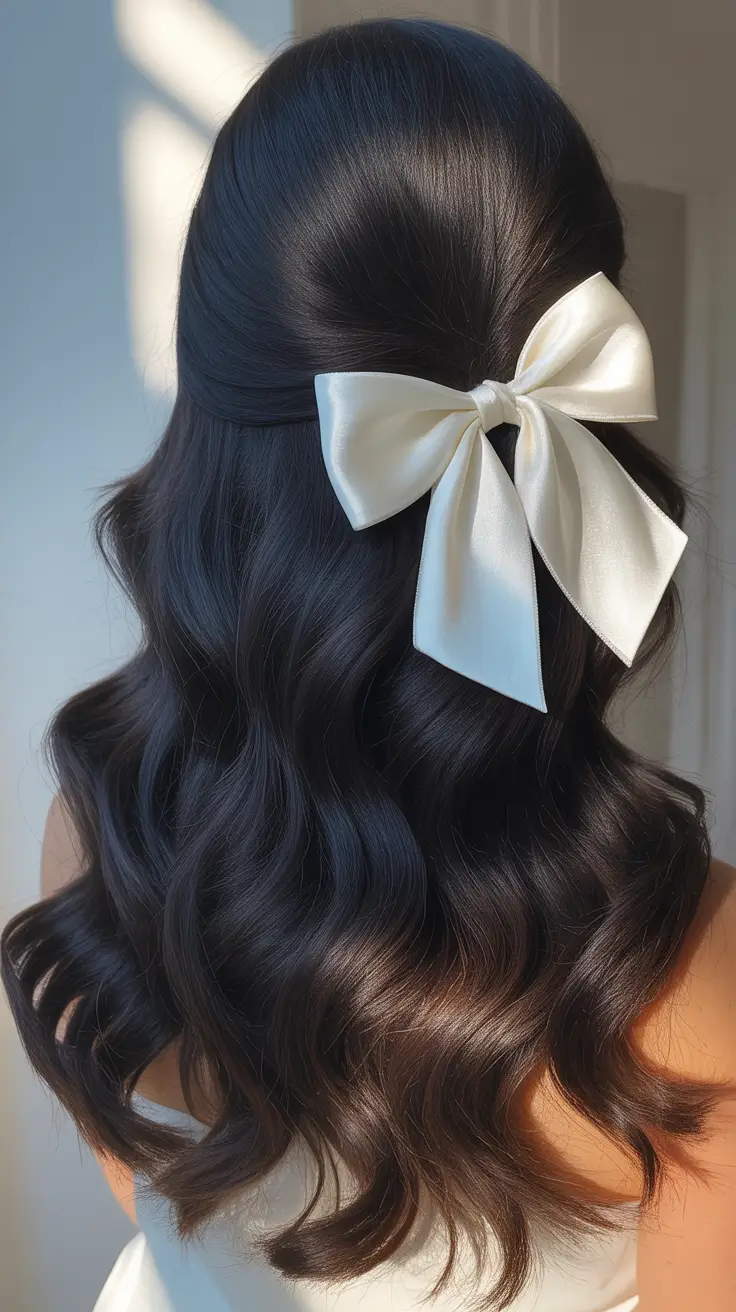 Christmas Party Hairstyles Trends 2025 Classic Satin Bow Perfection