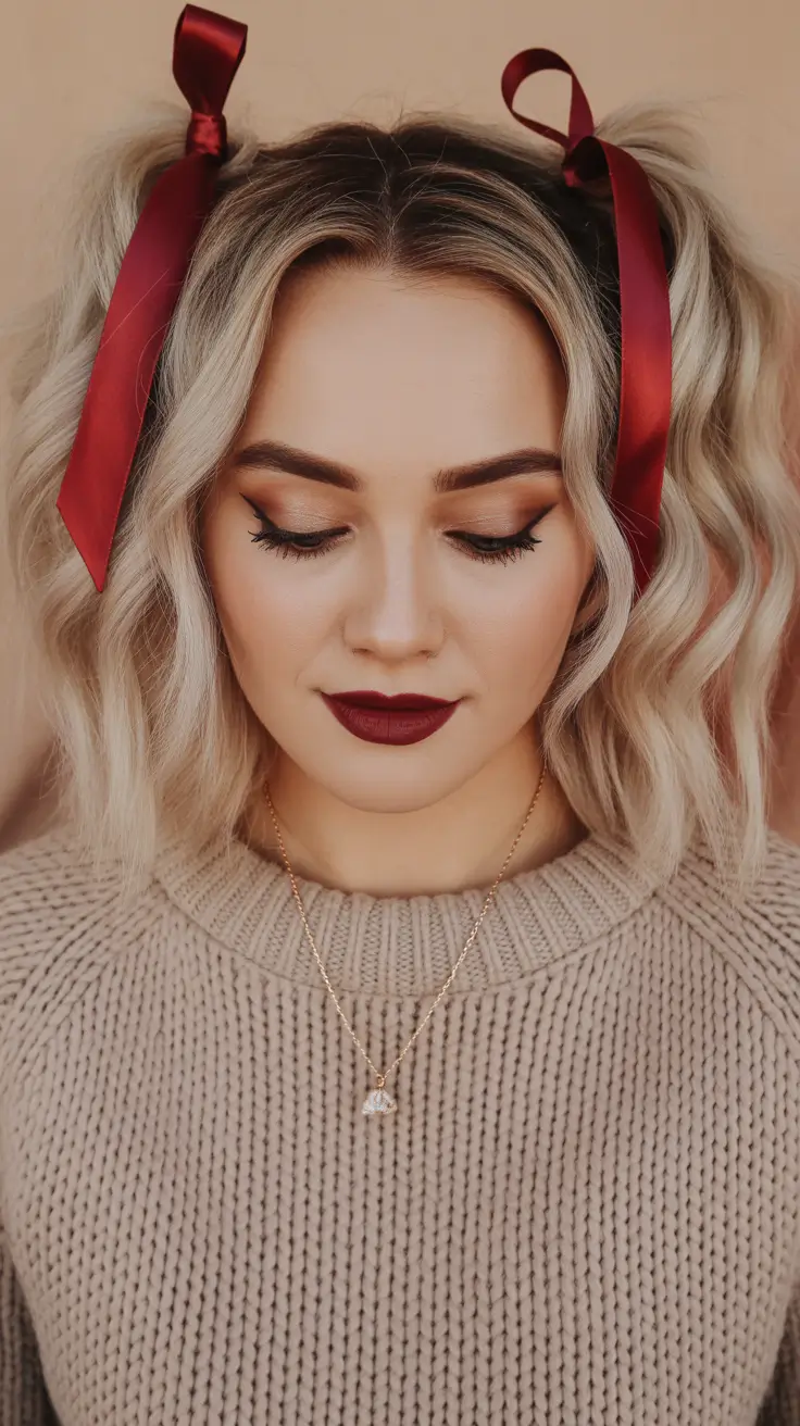Christmas Party Hairstyles Trends 2025 Retro Ribbon Waves
