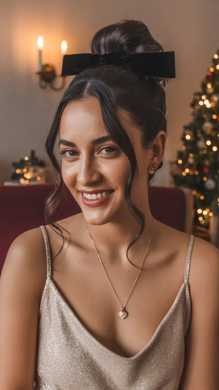 Christmas Party Hairstyles Trends 2025 Elegant Bun with Velvet Charm