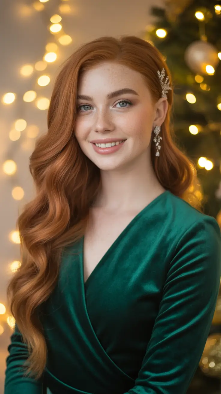 Christmas Party Hairstyles Trends 2025 Ginger Luxe Waves with Holiday Glow