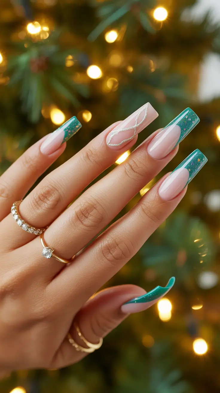 Cute Simple Nail Ideas for Christmas 2025 Emerald Glow French Tips