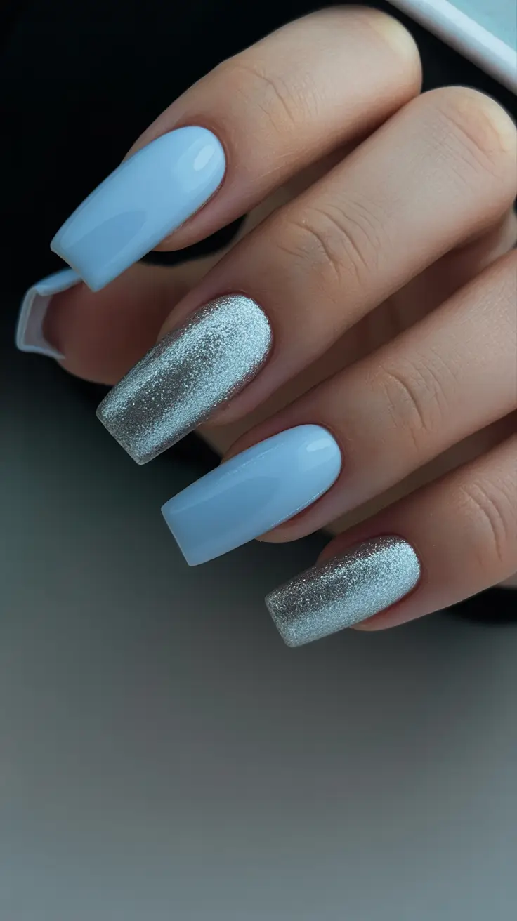Cute Simple Nail Ideas for Christmas 2025 Frosty Blue Spark
