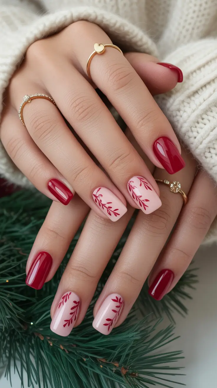 Cute Simple Nail Ideas for Christmas 2025 Berry Blush Leaves