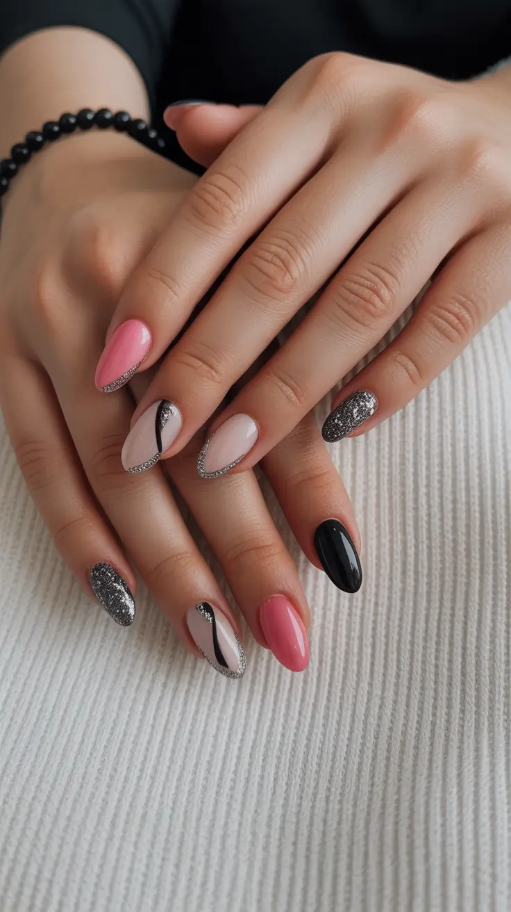 Cute Simple Nail Ideas for Christmas 2025 Holiday Noir Sparkle