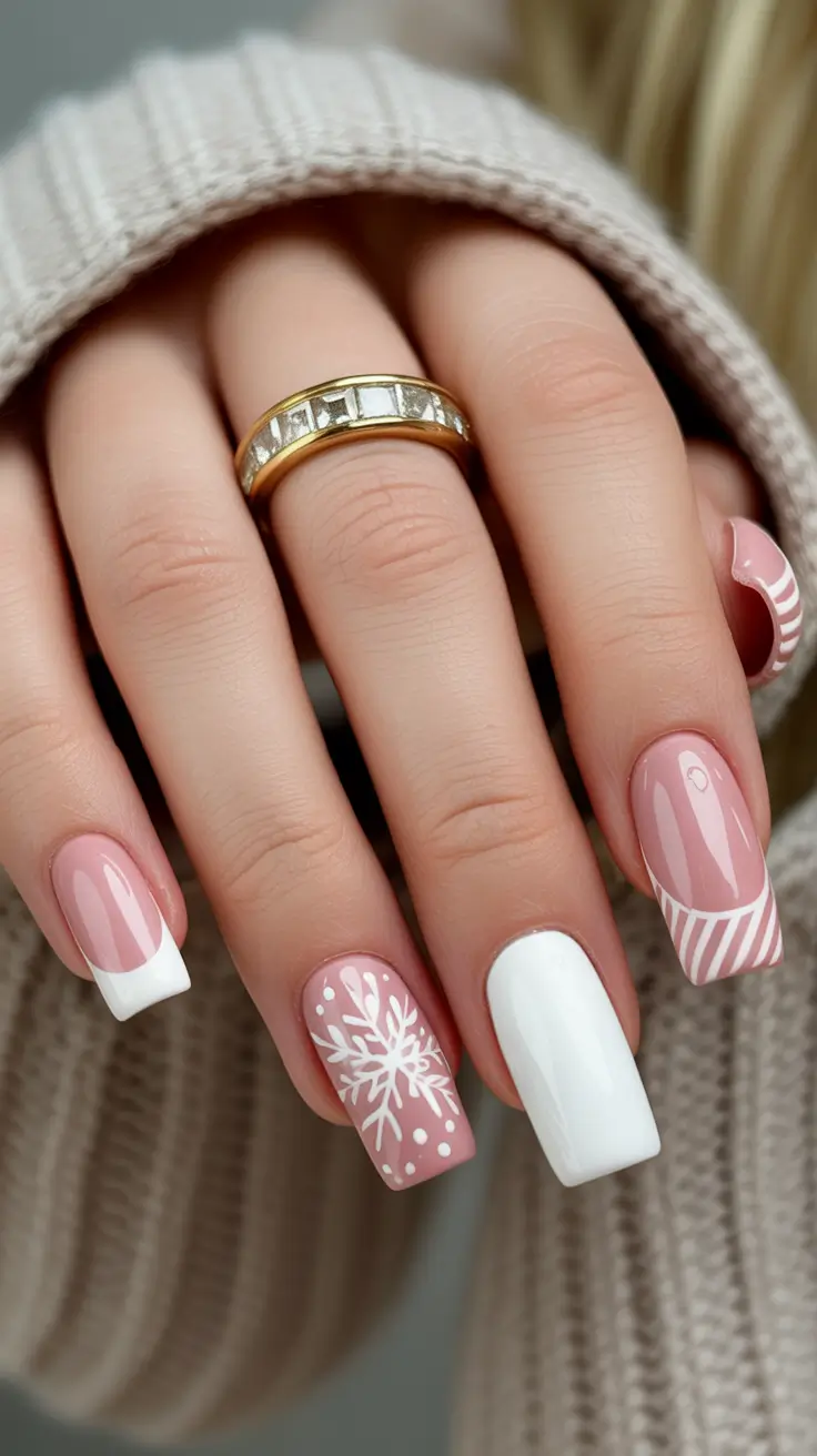 Cute Simple Nail Ideas for Christmas 2025 Frosted Sugar French