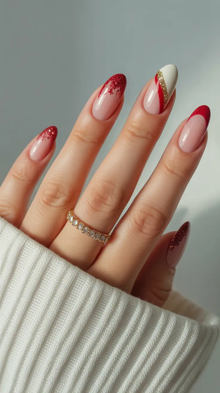 Cute Simple Nail Ideas for Christmas 2025 Gilded Red French Glam