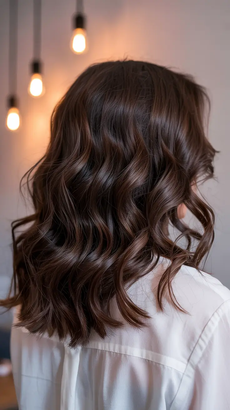 dark brown hair colors 2026 Classic Dark Chocolate Waves