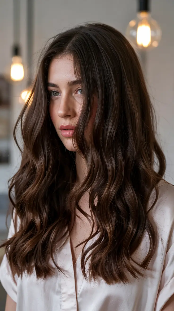 dark brown hair colors 2026 Softly Layered Mocha Lengths