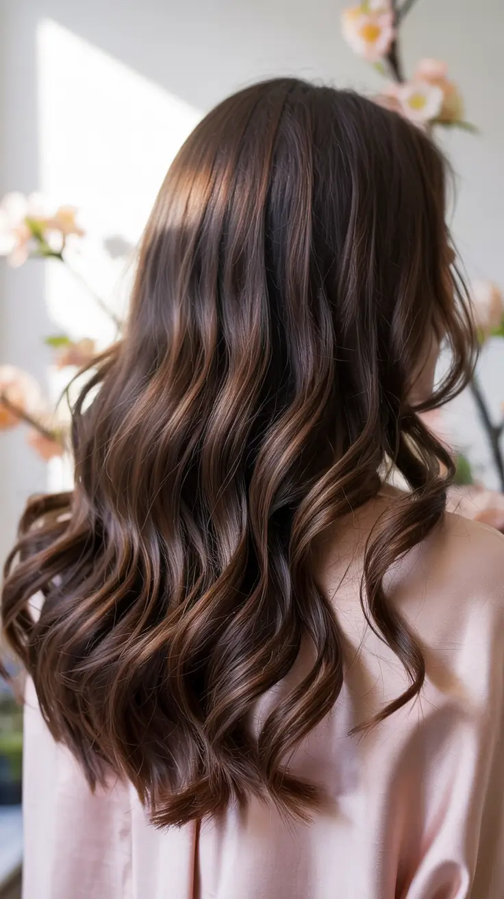 dark brown hair colors 2026 Creamy Chestnut Shine Waves