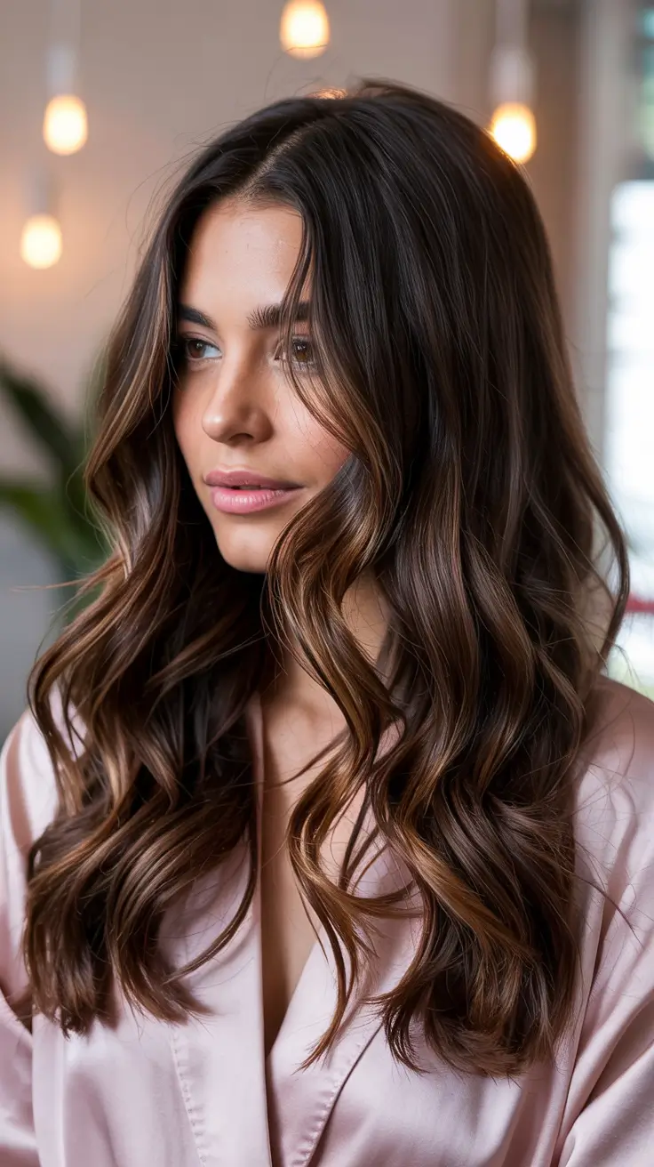dark brown hair colors 2026 Warm Chocolate Waves