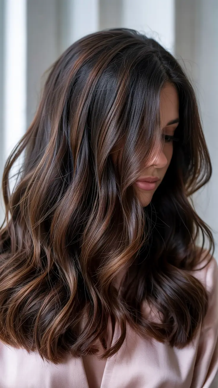 dark brown hair colors 2026 Luxe Chestnut Ribboning