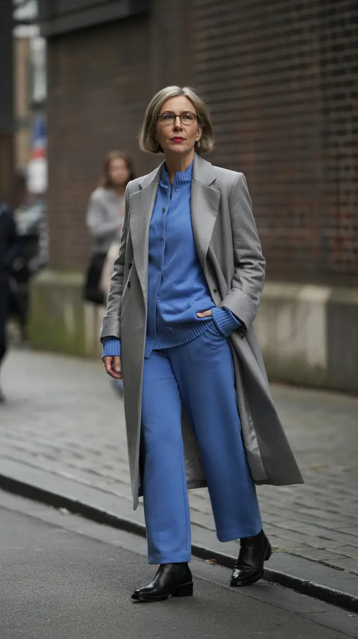 Fashion for women over 40 in 2026 Modern Monochrome in Cool Blue