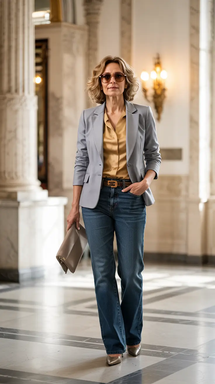 Fashion for women over 40 in 2026 Soft Tailoring with Denim Ease