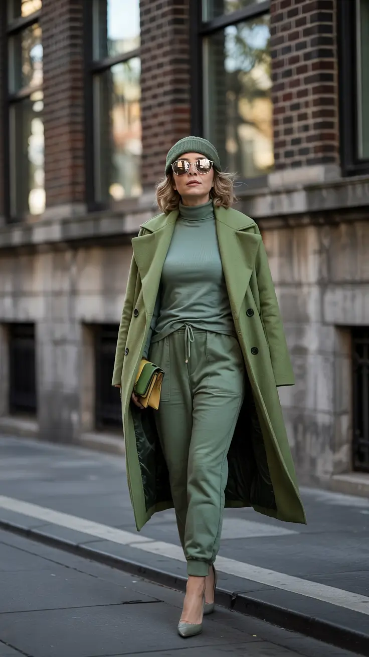 Fashion for women over 40 in 2026 Green Confidence: Tone-on-Tone Revival