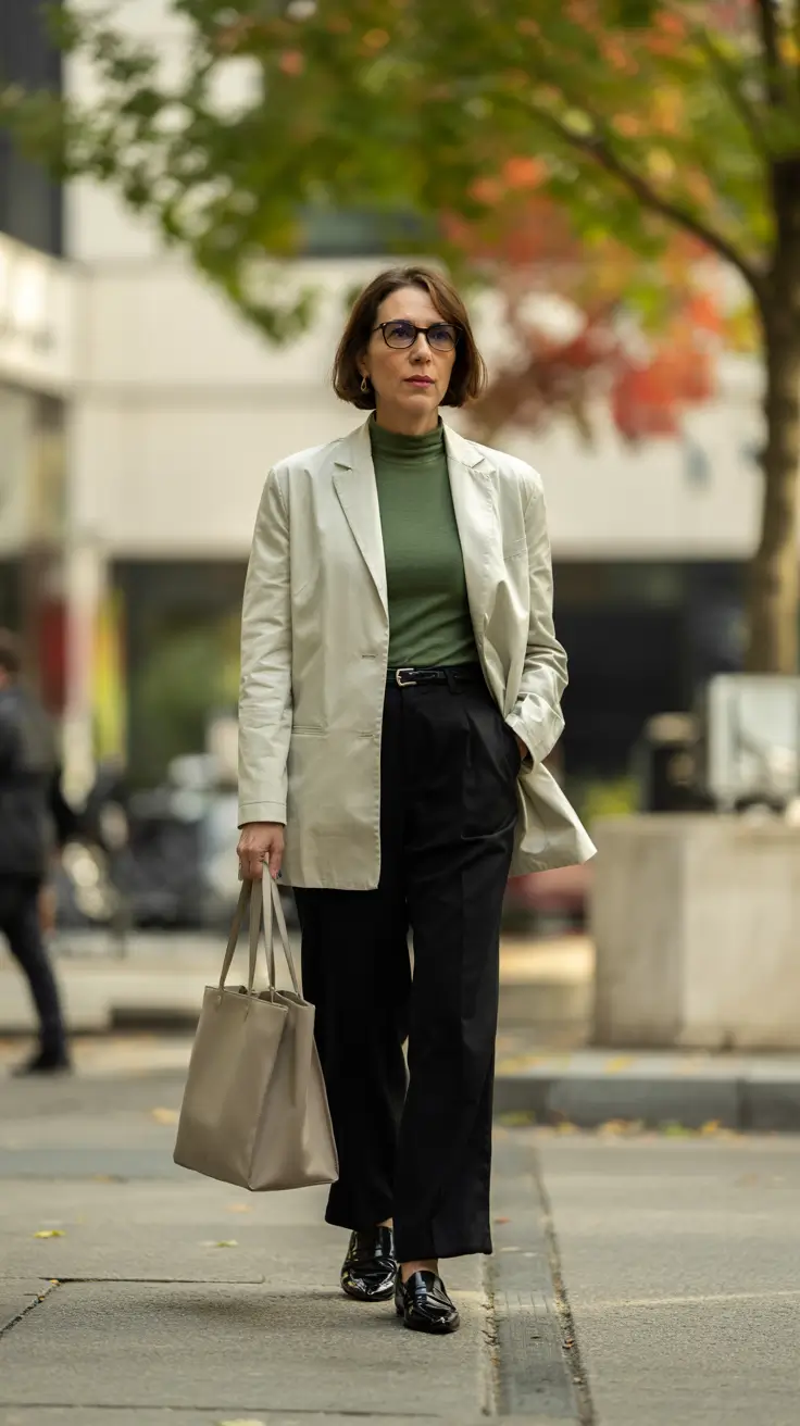 Fashion for women over 40 in 2026 Soft Power: Minimalist Green and Ivory