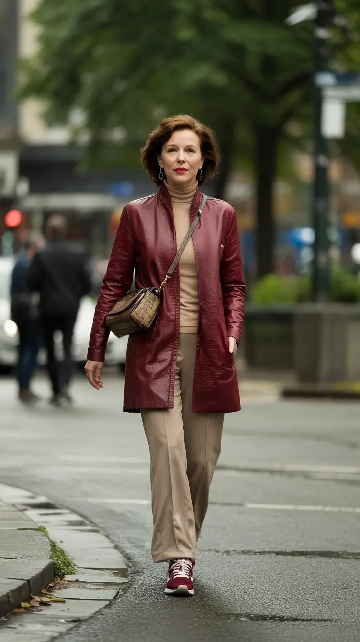 Fashion for women over 50 in 2026 Burgundy Grace on the Go