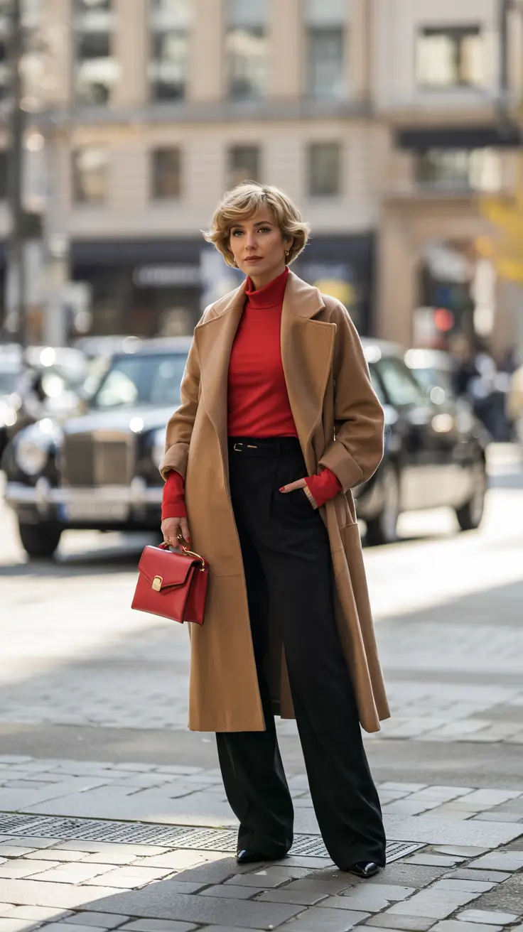 Fashion for women over 50 in 2026 Red Statement and Camel Calm