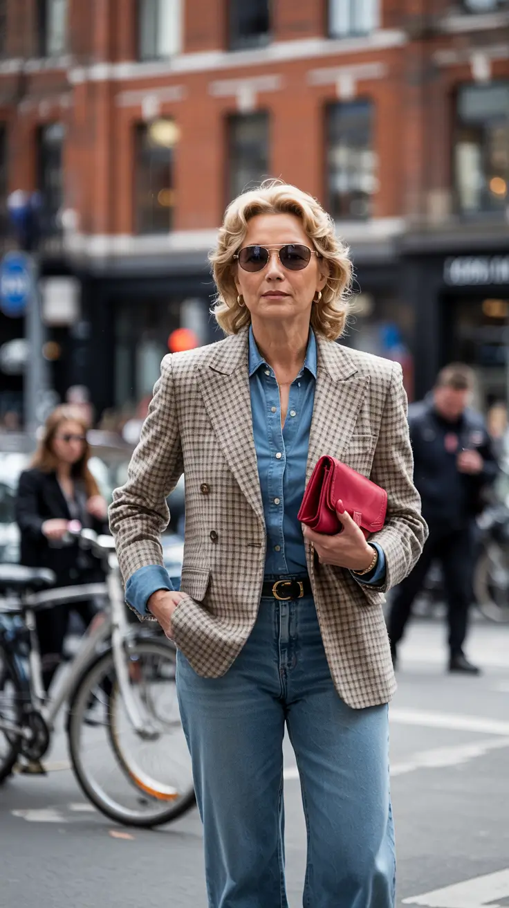 Fashion for women over 50 in 2026 Denim and Check Revival