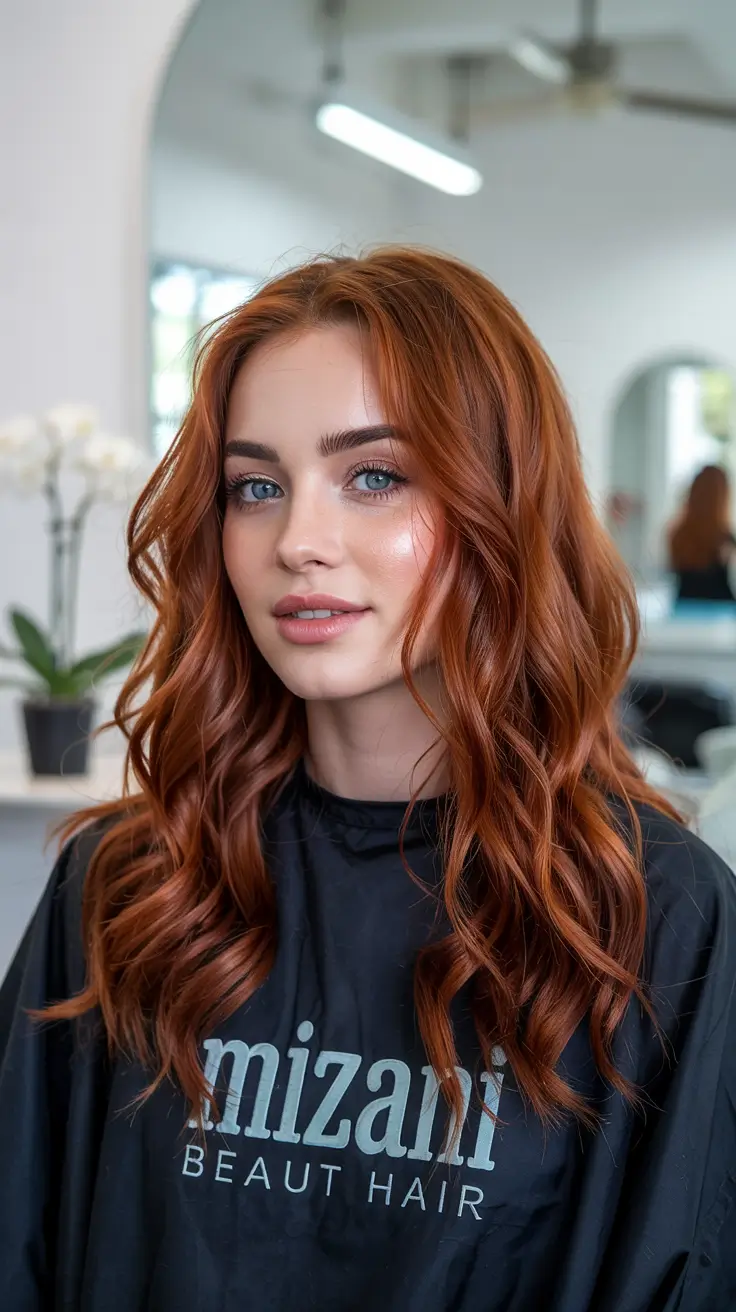 ginger hair colors 2026 Burnt Sienna Blowout with Face Framing