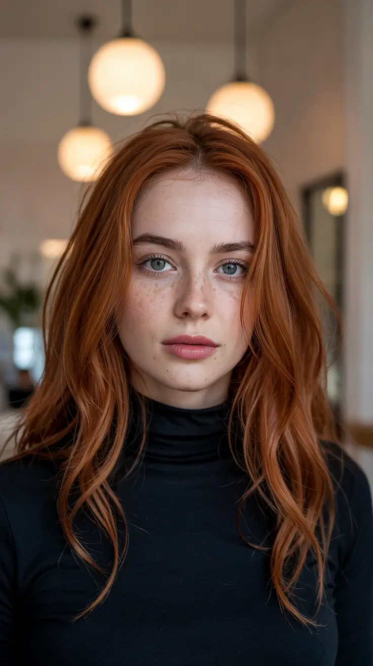 ginger hair colors 2026 Classic Copper Layers with Clean Middle Part