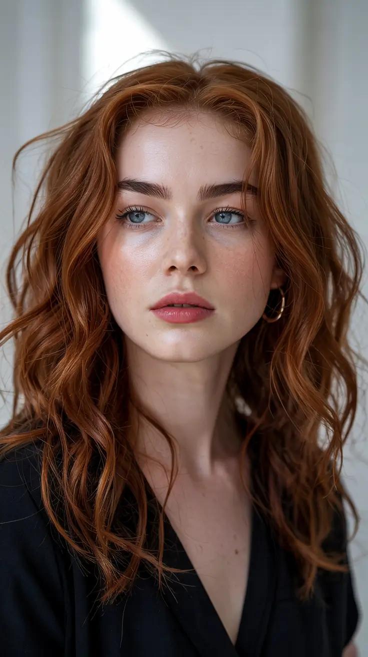 ginger hair colors 2026 Volcanic Copper with Soft Wild Waves