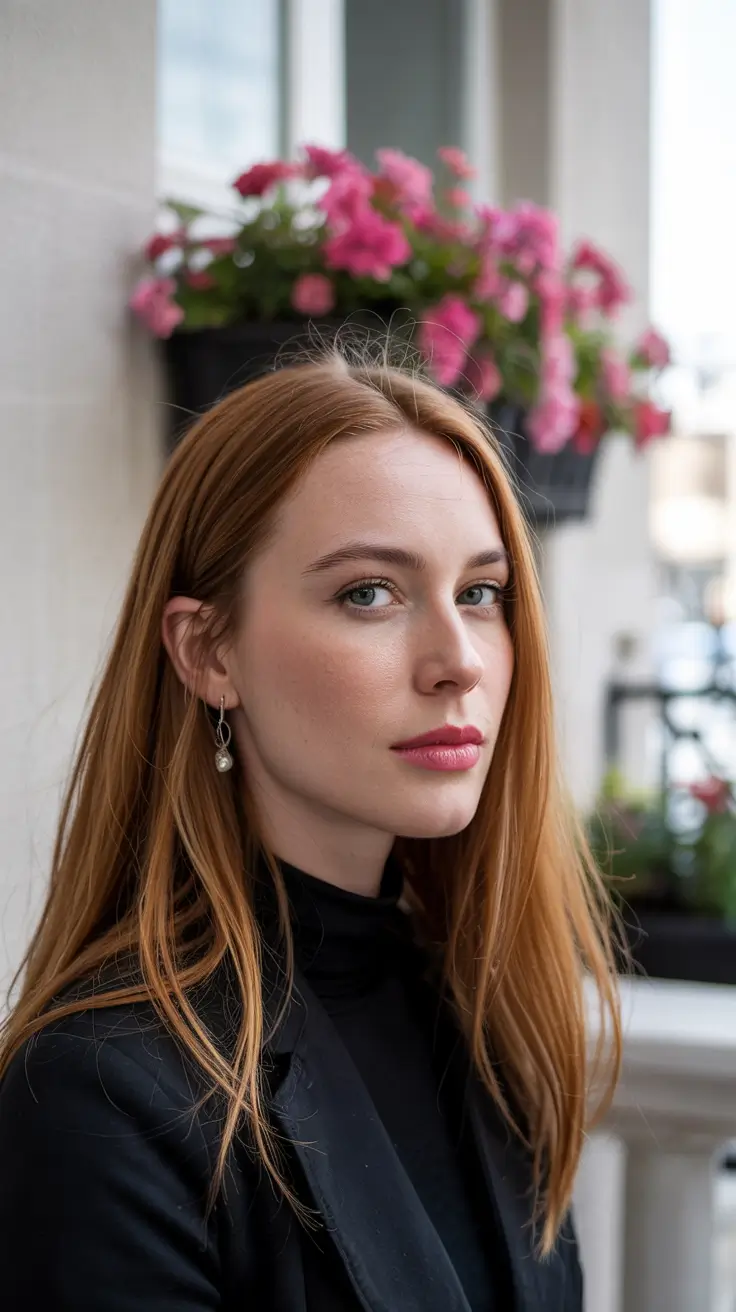 ginger hair colors 2026 Muted Ginger with Sleek Natural Flow