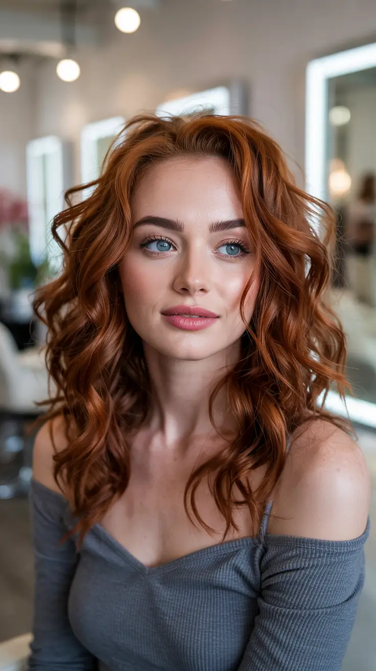 ginger hair colors 2026 Refined Copper Curls with Glossy Finish
