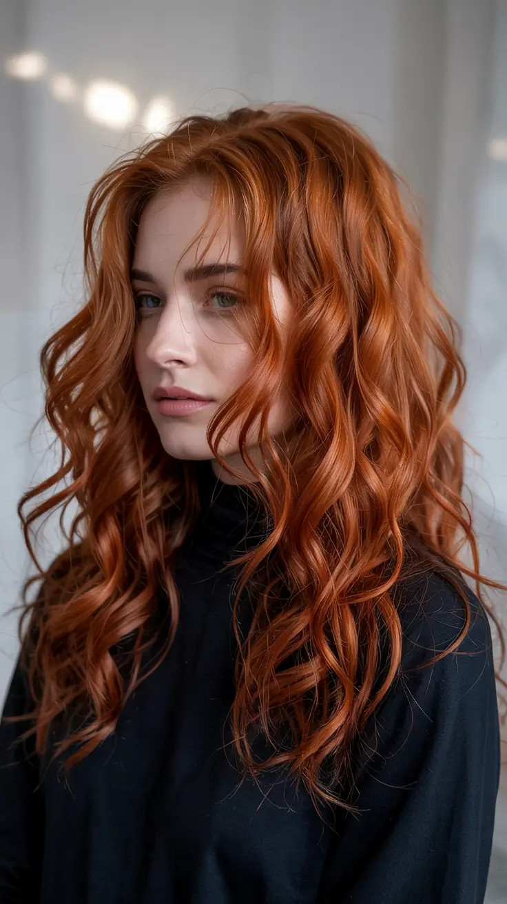 ginger hair colors 2026 Glossed Curls in Rich Ginger Spice