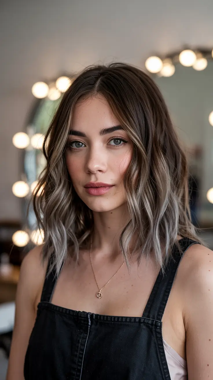 Hair Color Ideas 2026 Smoky Ash Brown with Icy Melted Ends