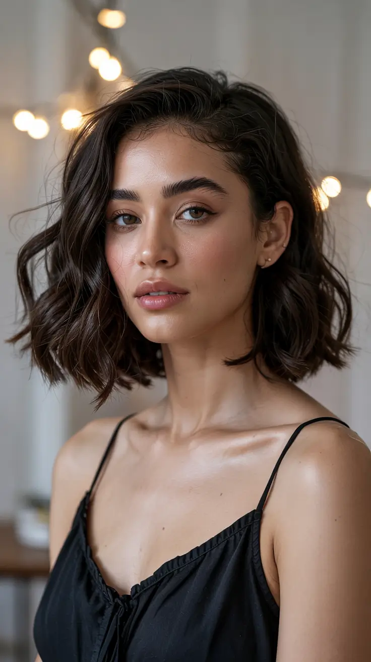 Hair Color Ideas 2026 Textured Chocolate Bob with Natural Volume