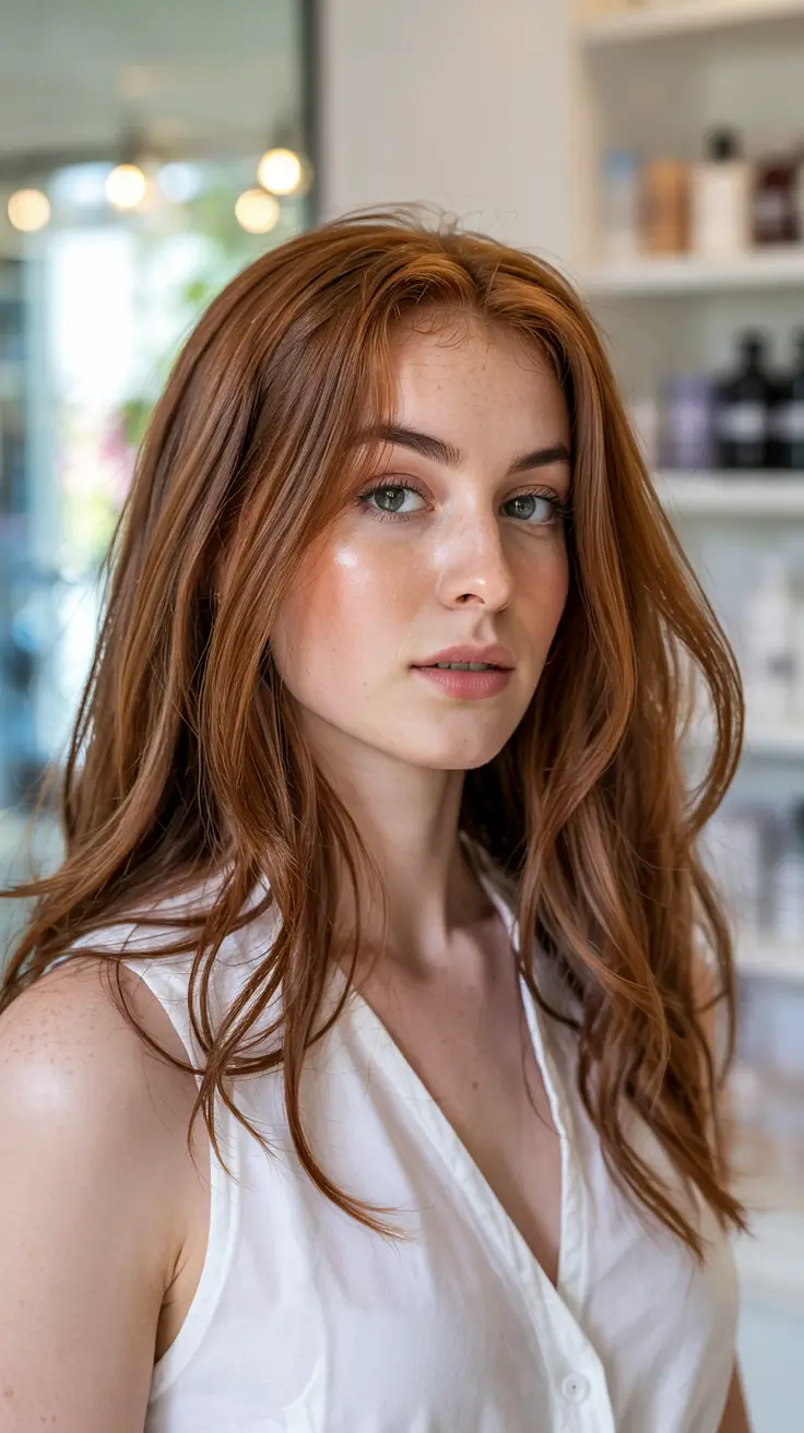 Hair Color Ideas 2026 Golden Auburn with Soft Cinnamon Glow