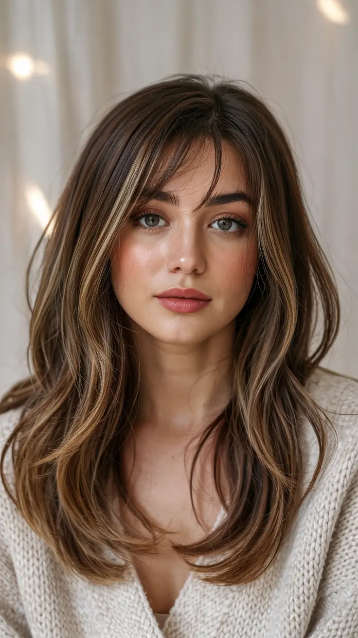 hair color trends 2026 Golden Rooted Bronze with Airy Bangs