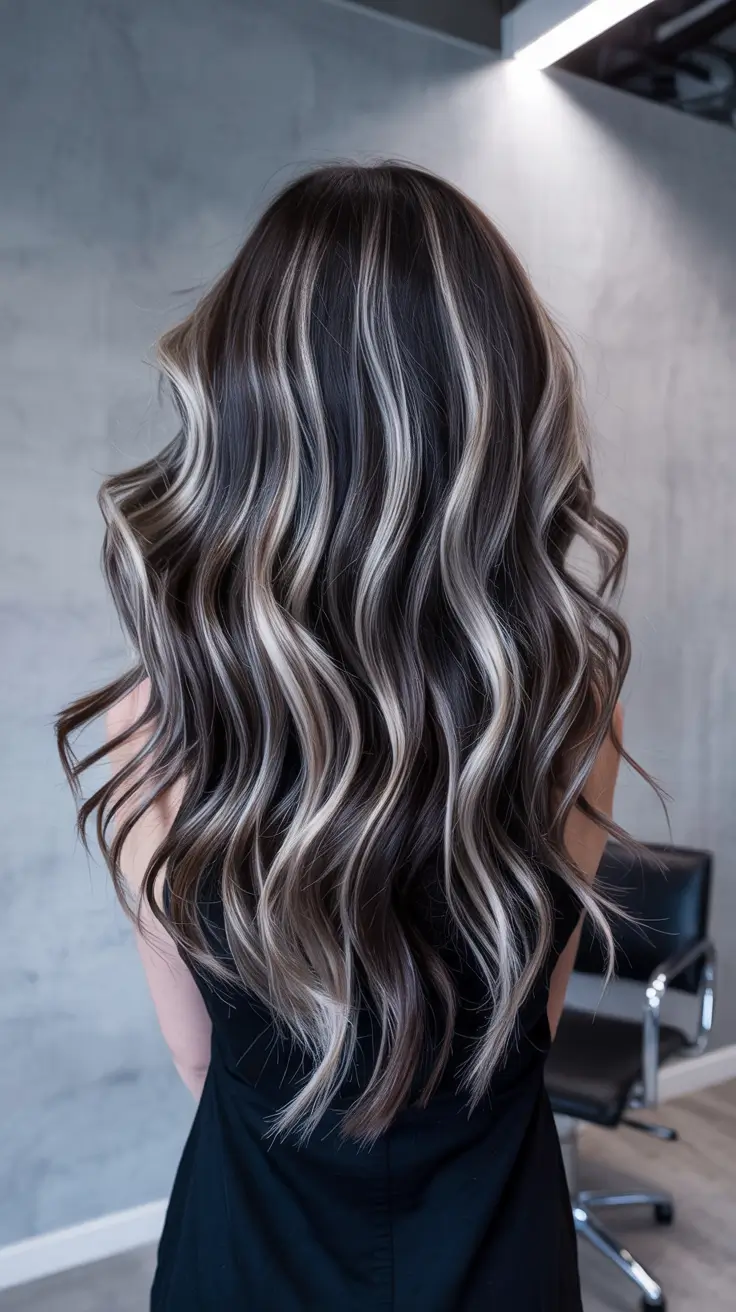 hair color trends 2026 Dark Espresso with Platinum Ribbon Highlights