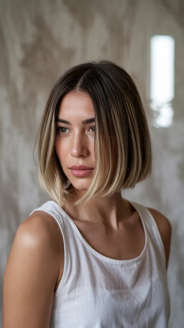 hair color trends 2026 Rooted Blonde Blunt Bob